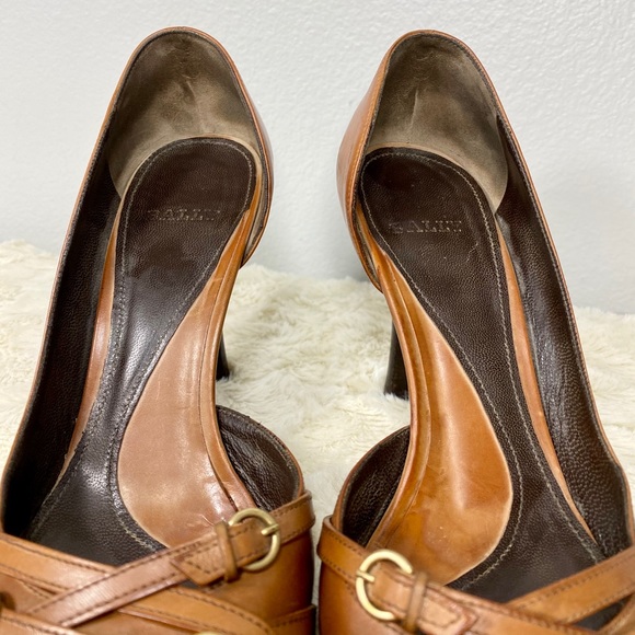 Bally Tan Leather Stilettos w/Decorative Buckles - Picture 11 of 16
